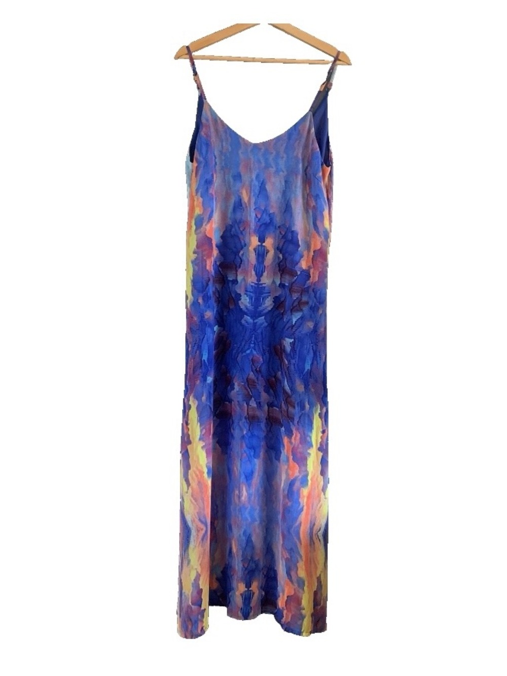 Lulu’s Watercolor Print Maxi Slip Dress Size S Spaghetti Strap Boho